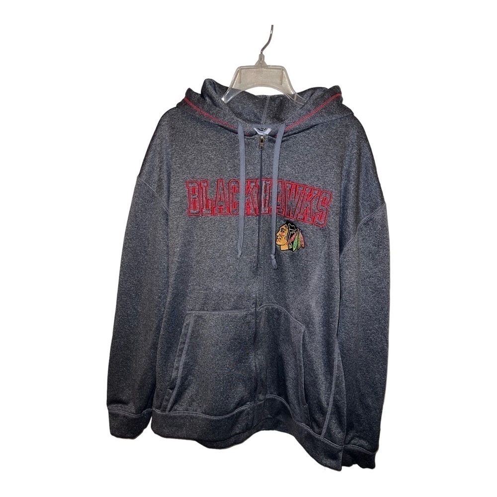NHL Chicago BLACKHAWKS Embroidered Heather Gray Full Zipper Hoodie Jacket Sz XL